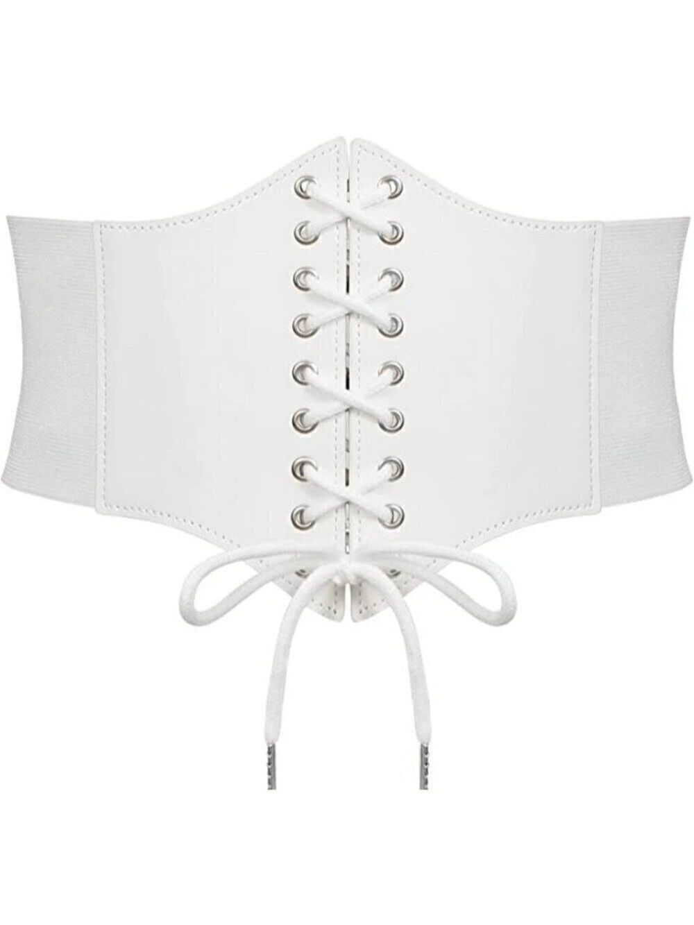 White leather elastic wide stretch belt corset top halloween cosplay costume NWT